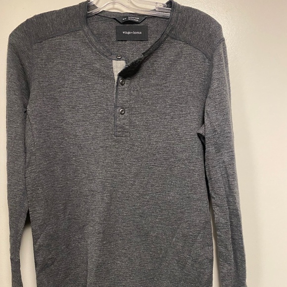 WINGS & HORNS grey henley, size S - Picture 1 of 4